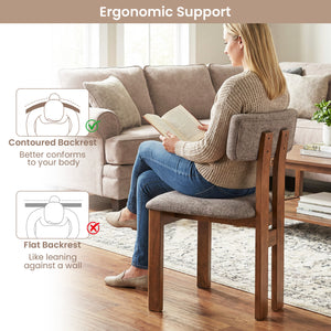 Upholstered Rubber Wood Dining Chairs Set of 2 with Curved Backrest-Walnut