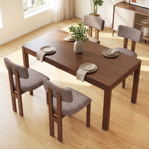 Upholstered Rubber Wood Dining Chairs Set of 4 with Curved Backrest-Walnut