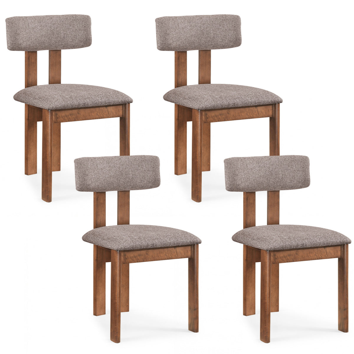 Upholstered Rubber Wood Dining Chairs Set of 4 with Curved Backrest-Walnut
