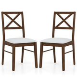 Upholstered Side Dining Chairs Set of 2 with Rubber Wood Frame-Brown