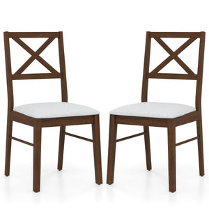 Upholstered Side Dining Chairs Set of 2 with Rubber Wood Frame-Brown