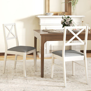 Upholstered Side Dining Chairs Set of 2 with Rubber Wood Frame-White