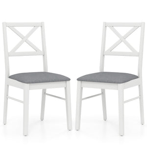 Upholstered Side Dining Chairs Set of 2 with Rubber Wood Frame-White