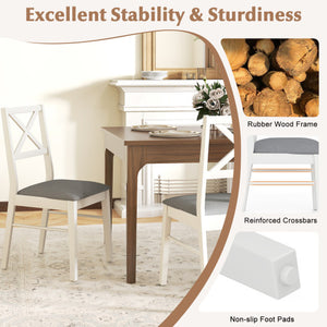 Upholstered Side Dining Chairs Set of 2 with Rubber Wood Frame-White