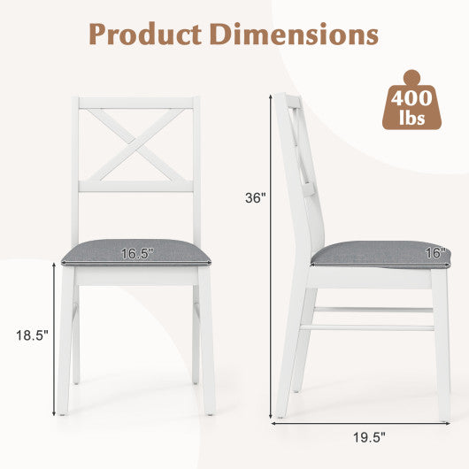 Upholstered Side Dining Chairs Set of 2 with Rubber Wood Frame-White
