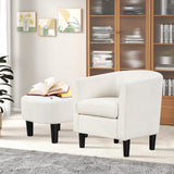 Upholstered Teddy Velvet Club Barrel Chair with Ottoman with Footrest-Beige