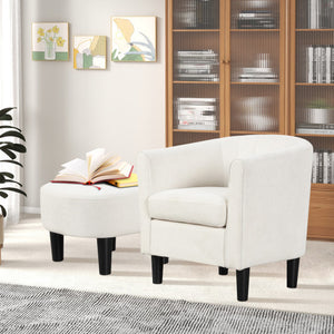 Upholstered Teddy Velvet Club Barrel Chair with Ottoman with Footrest-Beige