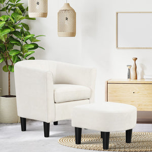 Upholstered Teddy Velvet Club Barrel Chair with Ottoman with Footrest-Beige