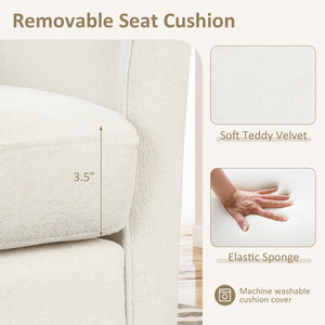 Upholstered Teddy Velvet Club Barrel Chair with Ottoman with Footrest-Beige