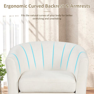 Upholstered Teddy Velvet Club Barrel Chair with Ottoman with Footrest-Beige