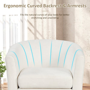 Upholstered Teddy Velvet Club Barrel Chair with Ottoman with Footrest-Beige