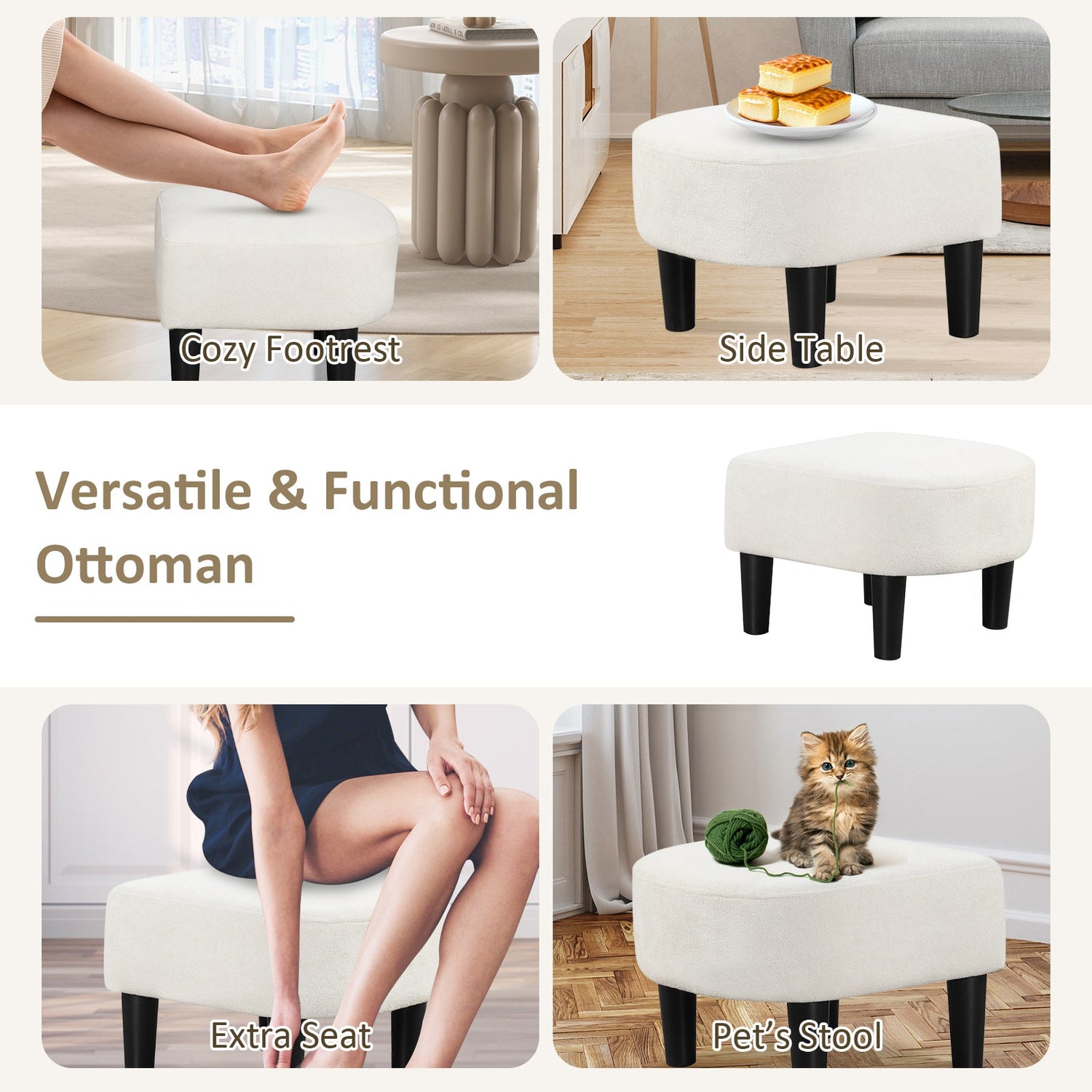 Upholstered Teddy Velvet Club Barrel Chair with Ottoman with Footrest-Beige