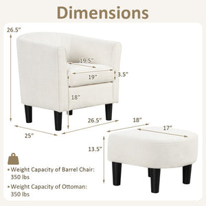 Upholstered Teddy Velvet Club Barrel Chair with Ottoman with Footrest-Beige