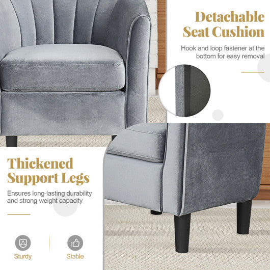 Upholstered Teddy Velvet Club Barrel Chair with Ottoman with Footrest-Gray