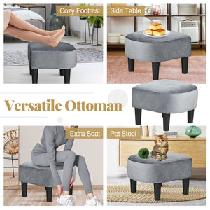Upholstered Teddy Velvet Club Barrel Chair with Ottoman with Footrest-Gray