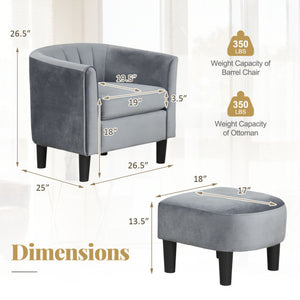 Upholstered Teddy Velvet Club Barrel Chair with Ottoman with Footrest-Gray