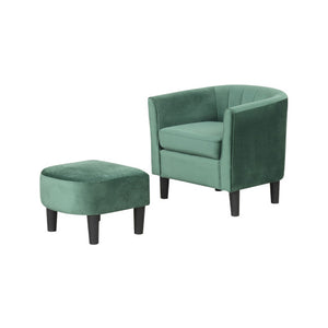Upholstered Teddy Velvet Club Barrel Chair with Ottoman with Footrest-Green
