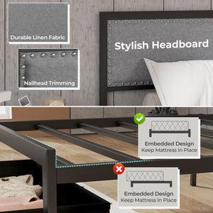 Full/Queen/Twin Size Bed Frame with LED Lights Drawer and Metal Slats-Twin Size