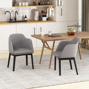 Upholstered Velvet Accent Modern Dining Chairs Set of 2 with Curved Backrests-Grey