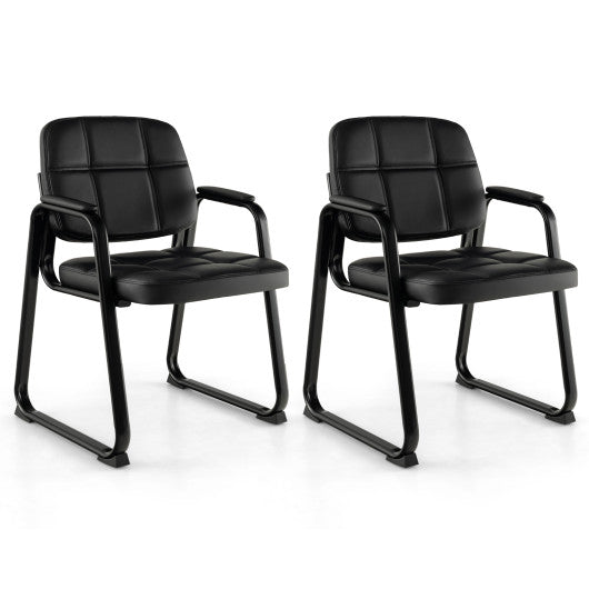 Set of 2 Waiting Room Chair Home Office PU Leather Guest Chairs-Black