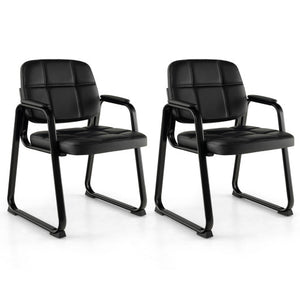 Set of 2 Waiting Room Chair Home Office PU Leather Guest Chairs-Black