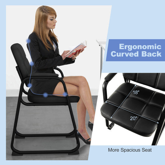 Set of 2 Waiting Room Chair Home Office PU Leather Guest Chairs-Black