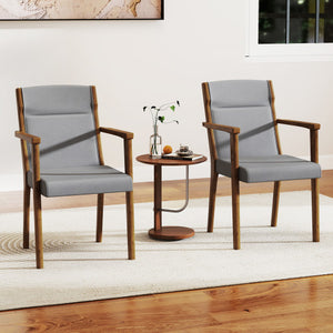Upholstered Wooden Accent Chairs Set of 2 with High Back and Soft Cushion-Gray
