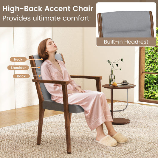 Upholstered Accent Chairs Set of 2 with High Back and Solid Wooden Frame-Gray