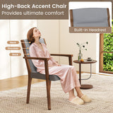 Upholstered Accent Chairs Set of 2 with High Back and Solid Wooden Frame-Gray