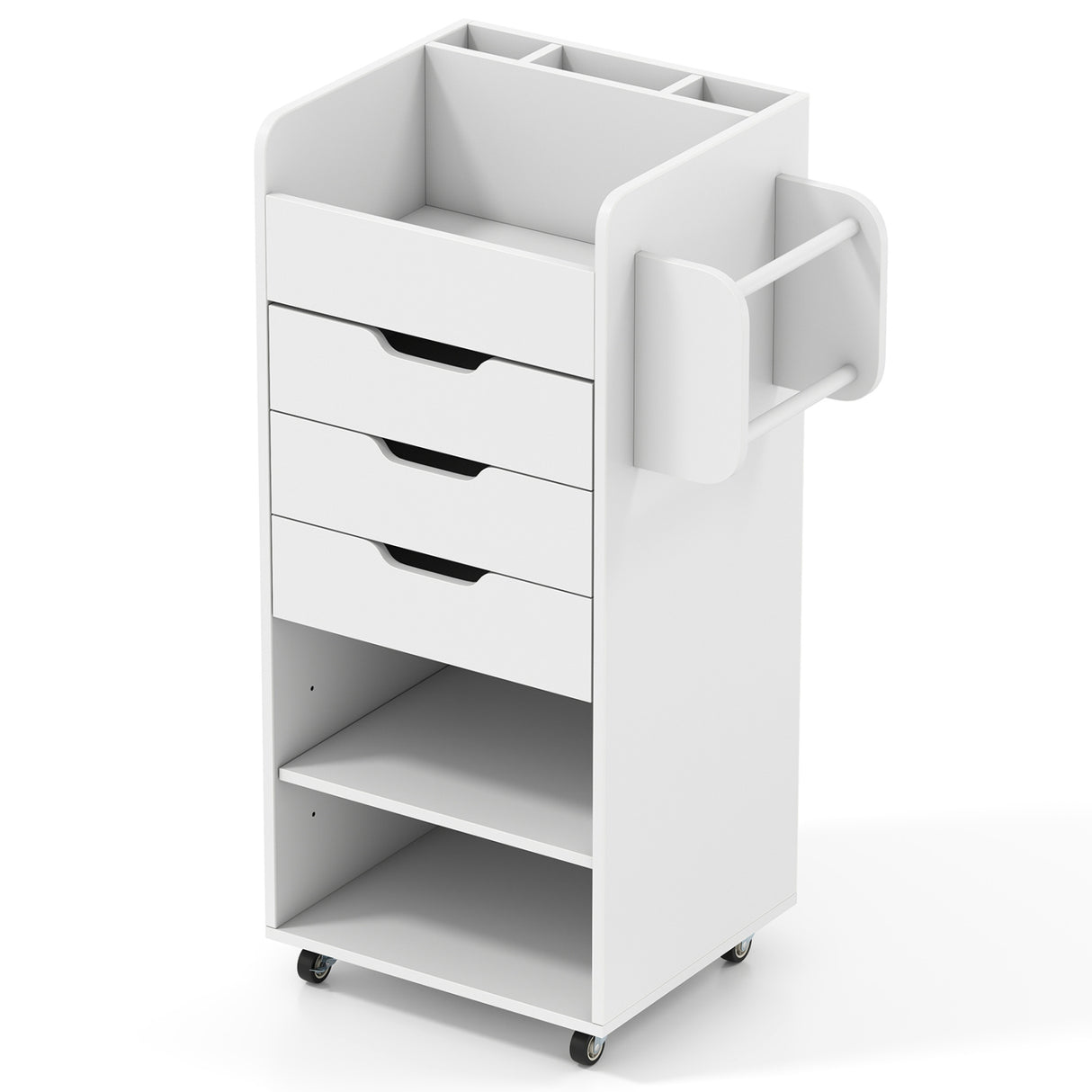 Utility Trolley with Open Shelves and 3 Drawers-White