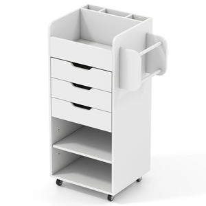 Utility Trolley with Open Shelves and 3 Drawers-White