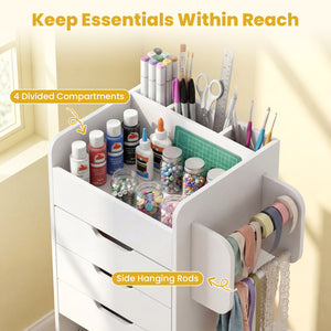 Utility Trolley with Open Shelves and 3 Drawers-White