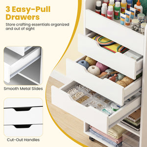 Utility Trolley with Open Shelves and 3 Drawers-White