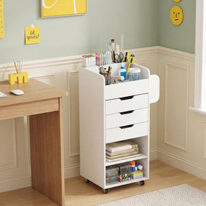 Utility Trolley with Open Shelves and 3 Drawers-White