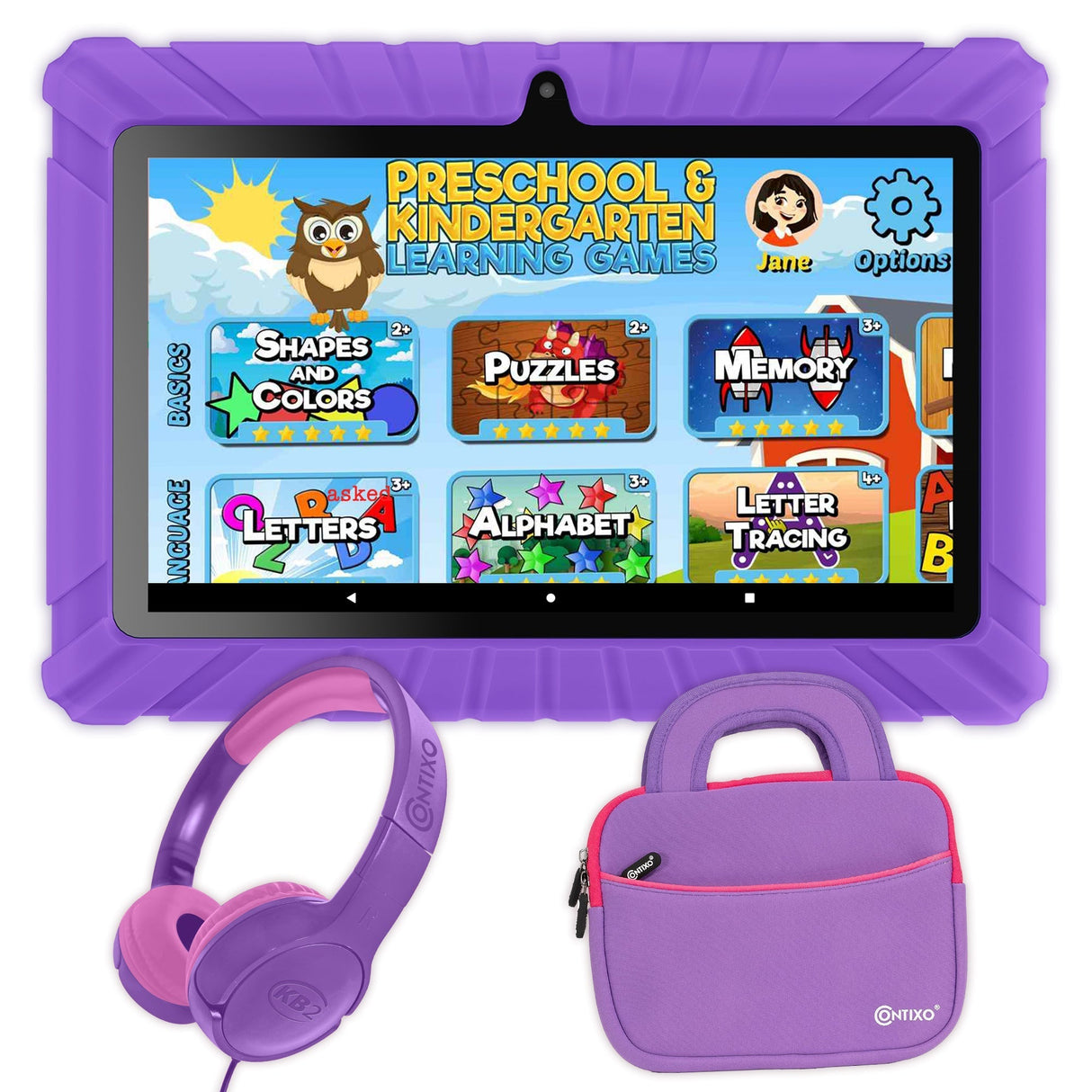 Contixo V8-2 7" Kids Tablet, Headphones, & Tablet Bag Bundle