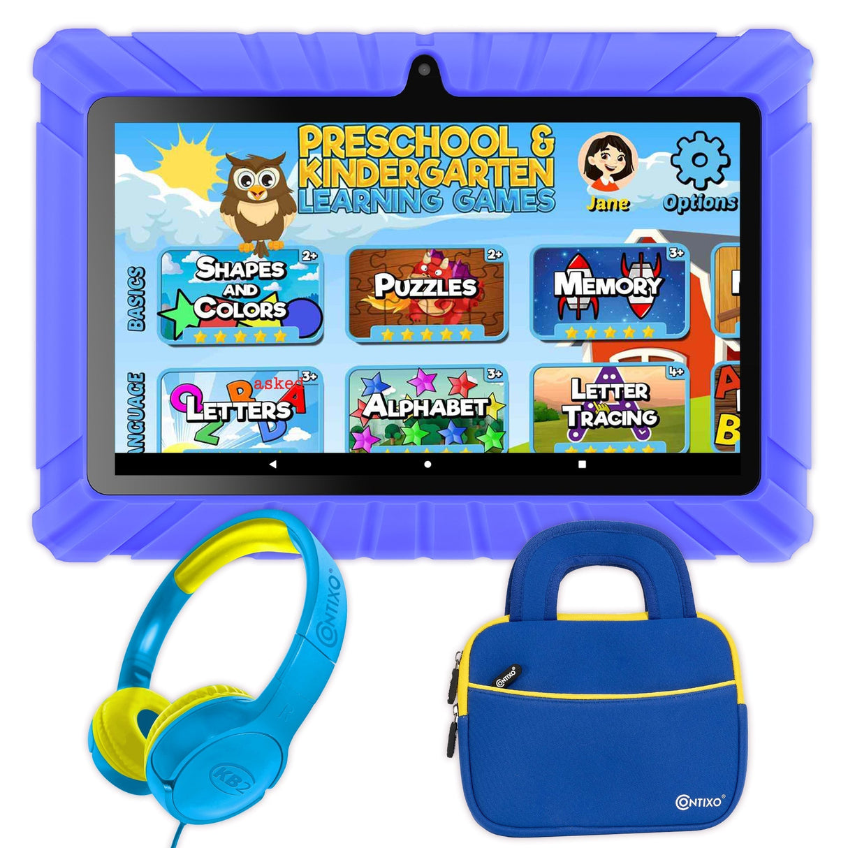 Contixo V8-2 7" Kids Tablet, Headphones, & Tablet Bag Bundle