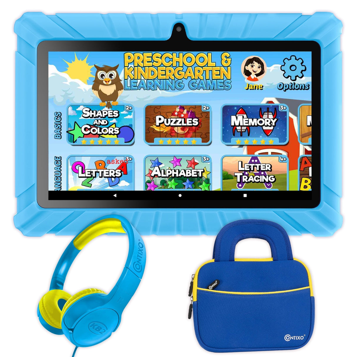 Contixo V8-2 7" Kids Tablet, Headphones, & Tablet Bag Bundle