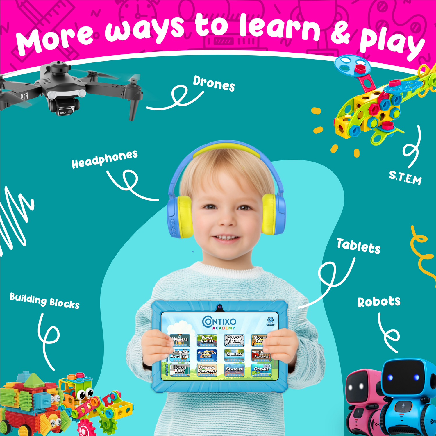 Contixo 7" Kids Tablet, 2024 Model, STEM Learning, Educational Tablet for Ages 3-12, Contixo Academy, Android 11 by Contixo