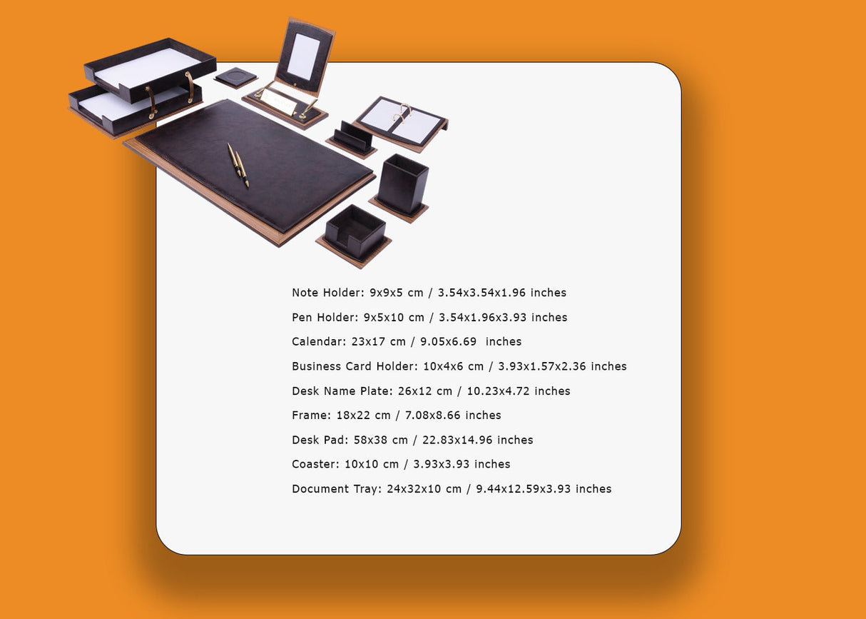 MOOG Luxury Desk Set - Double Document Tray- Brown - 13 PCS