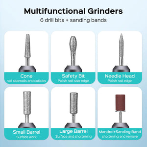 COSLUS Electric Nail Drill File Professional: for Acrylic Gel Dip Powder Nails Portable Nail Drill Machine Kit Manicure Pedicure Tools Polishing Set with Nail Drill Bits Sanding Bands Grey