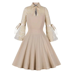 Elegant 1950s Embroidered Mesh Retro Party Dress