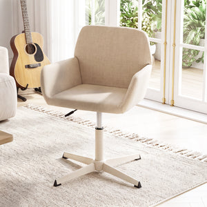 Vanity Chair with Back 360Â° Swivel Armchair w/ Adjustable Height for Home Office-Beige