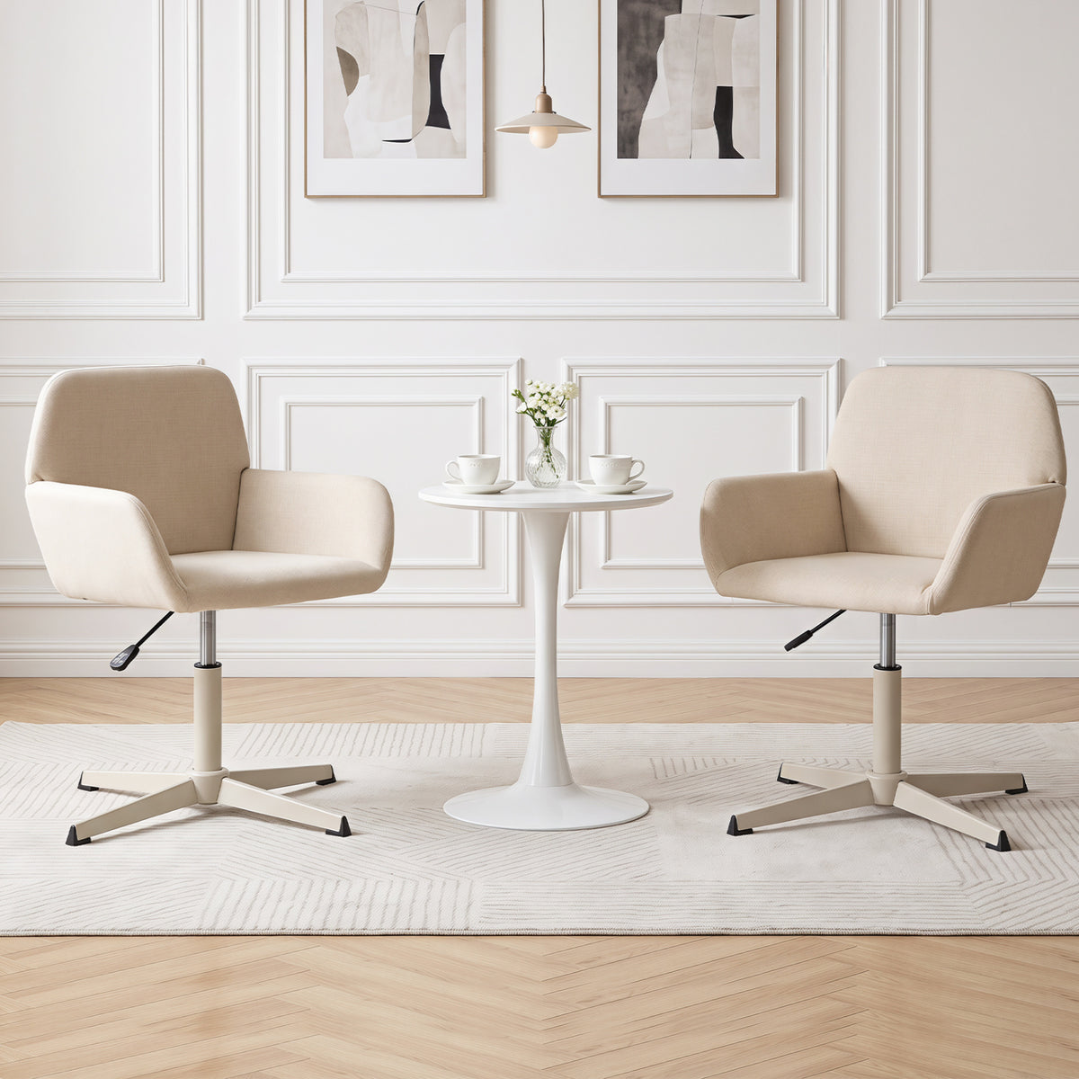 Vanity Chair with Back 360Â° Swivel Armchair w/ Adjustable Height for Home Office-Beige