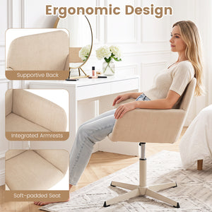 Vanity Chair with Back 360Â° Swivel Armchair w/ Adjustable Height for Home Office-Beige