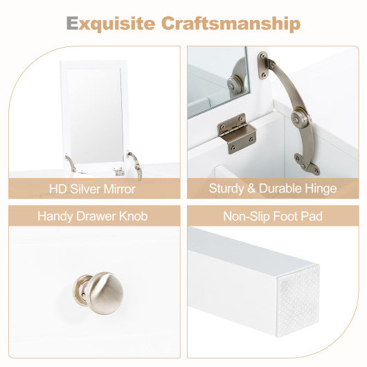 Vanity Desk Makeup Dressing Table with Flip Top Mirror and Drawers-White