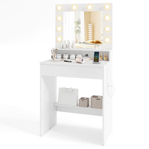 Vanity Desk with Adjustable Brightness and 3 Light Modes for Bedroom-White