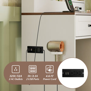 Vanity Desk with Mirror and Lights Farmhouse Makeup Dressing Table-White