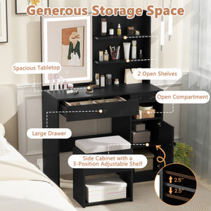 Vanity Desk with Mirror and Lights-Black