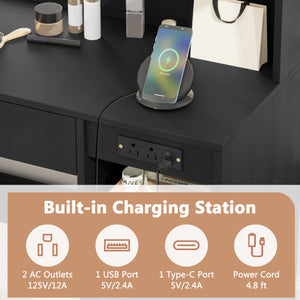 Vanity Desk with Mirror and Lights-Black