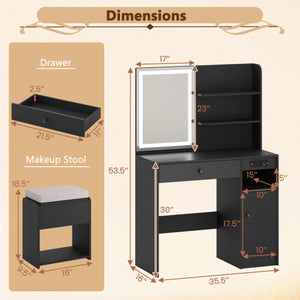 Vanity Desk with Mirror and Lights-Black